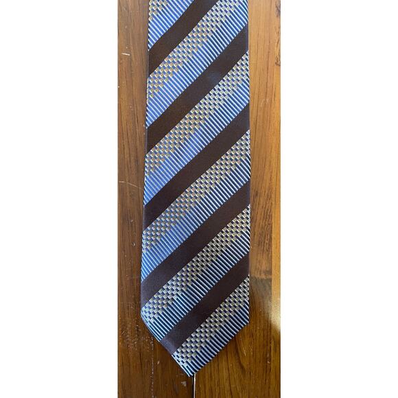 XMI Platinum Tie All Silk Imported from Italy Hand Made in USA Brown/Blue Stripe - Picture 1 of 6